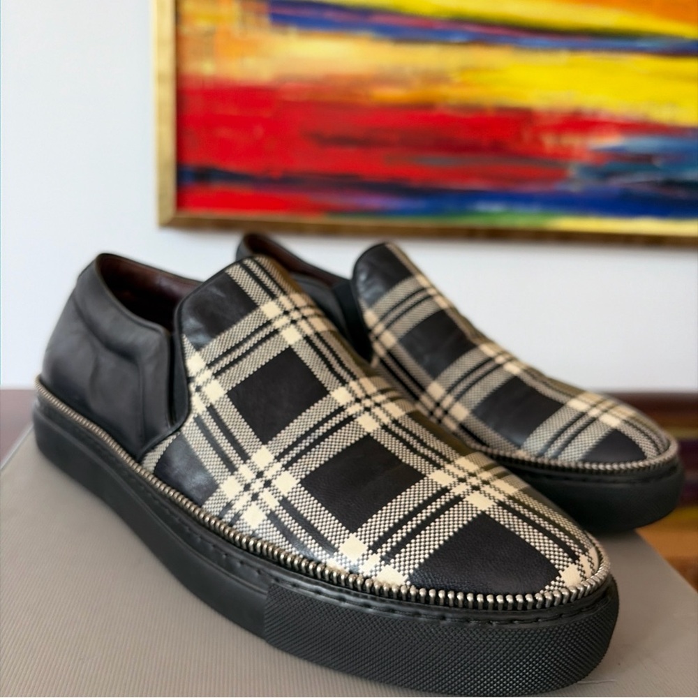 Alexander McQueen Black and Cream Plaid Slip-On Sneakers